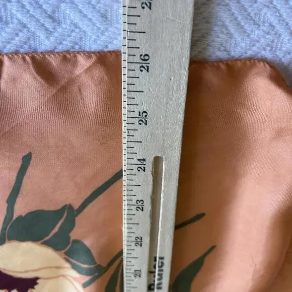 Vintage Silk? Floral Handmade Printed Scarf Orange White Yellow Square 24x24 - Picture 7 of 15